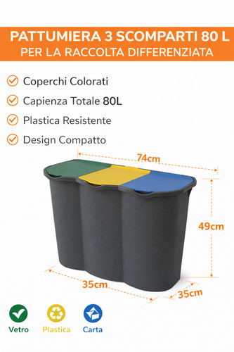 Pattumiera scomparti 80l - scomparti,